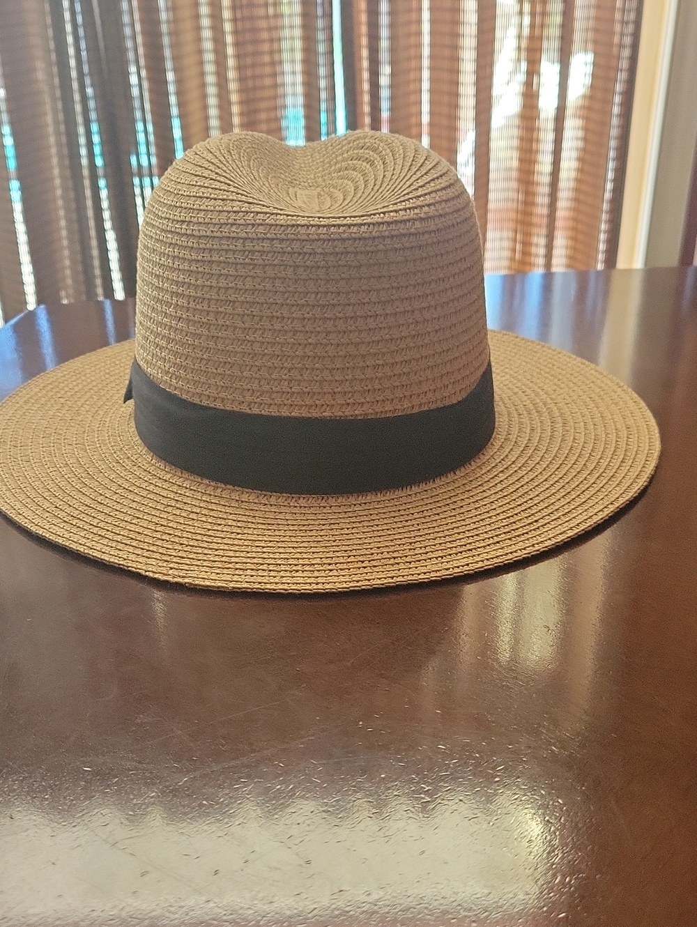 Women's Tan Straw Hat with Black Band - Classic Sun Hat